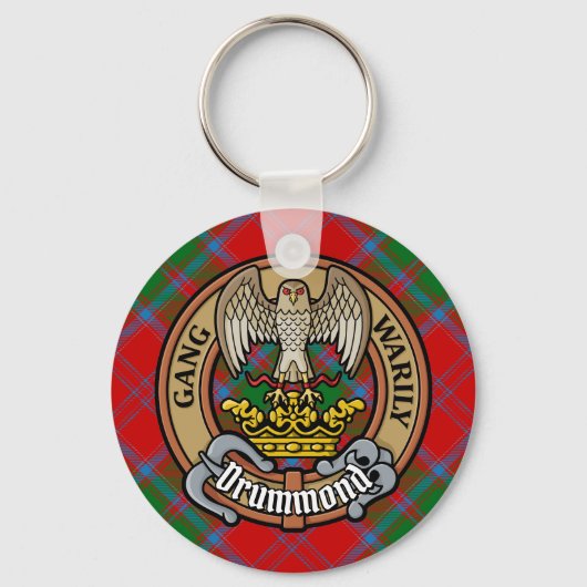 Clan Drummond Crest over Tartan Sleutelhanger (Voorkant)
