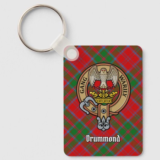 Clan Drummond Crest over Tartan Sleutelhanger (Voorkant)
