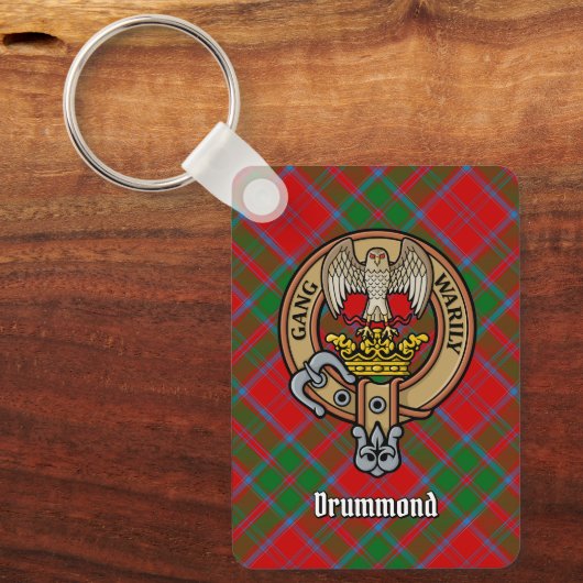 Clan Drummond Crest over Tartan Sleutelhanger (Voorkant)