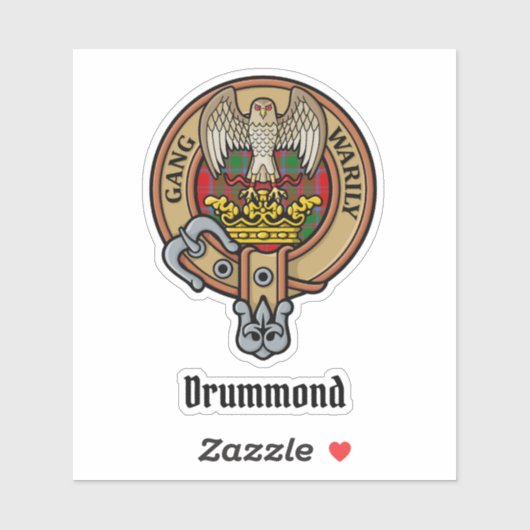 Clan Drummond Crest over Tartan Sticker (Vel)