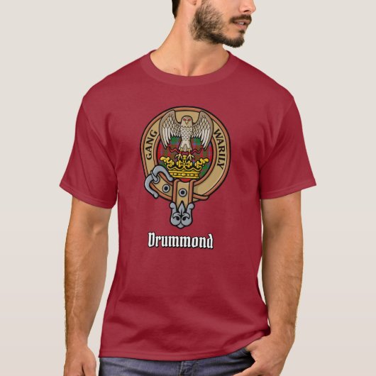Clan Drummond Crest over Tartan T-shirt (Voorkant)