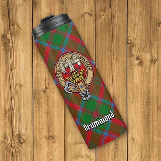 Clan Drummond Crest over Tartan Thermosbeker
