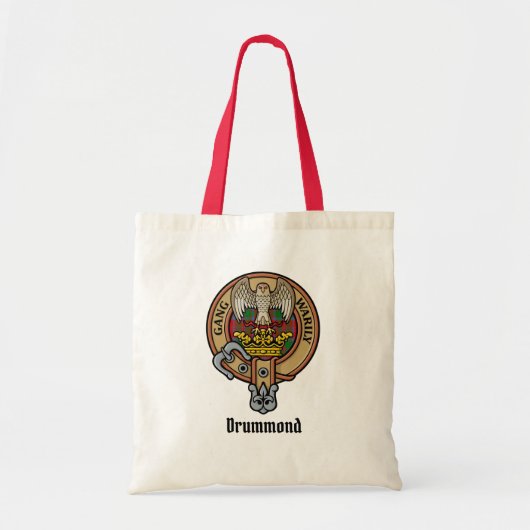 Clan Drummond Crest over Tartan Tote Bag (Voorkant)