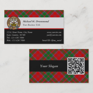 Clan Drummond Crest over Tartan Visitekaartje