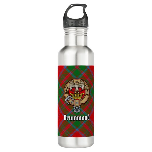 Clan Drummond Crest over Tartan Waterfles (Voorkant)