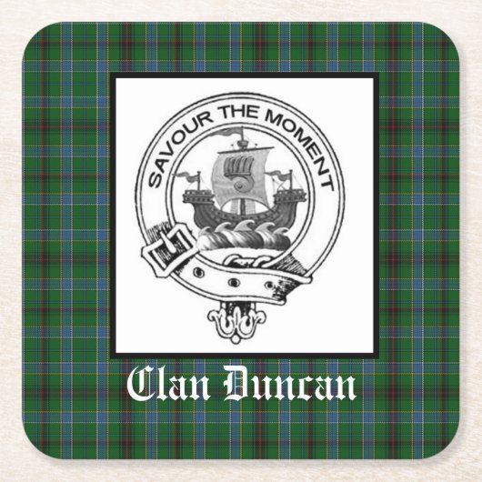 Clan Duncan Crest Badge en Tartan Kartonnen Onderzetters (Voorkant)