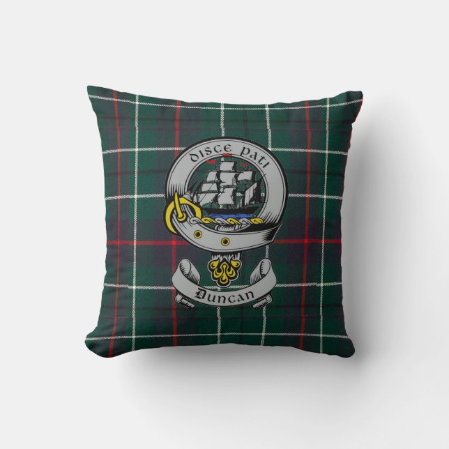 Clan Duncan Crest Badge en Tartan Kussen (Voorkant)
