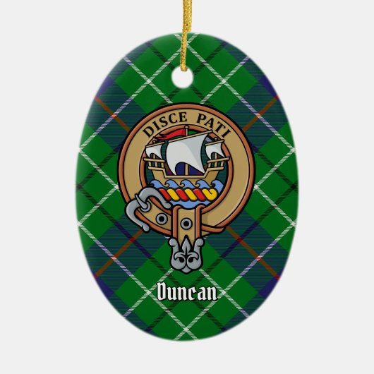 Clan Duncan Crest over tartan Keramisch Ornament (Voorkant)