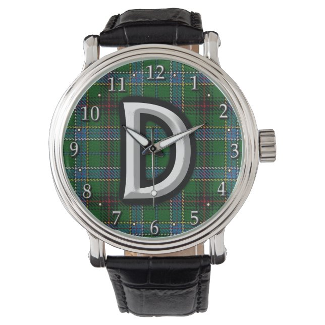 Clan Duncan Letter D Monogram Tartan Horloge (Voorkant)