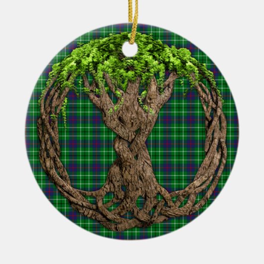 Clan Duncan Tartan en Keltische Levensboom Keramisch Ornament (Voorkant)