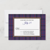 Clan Dundonald Tartan Pset Wedding RSVP Card