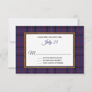 Clan Dundonald Tartan Pset Wedding RSVP Card Kaartje