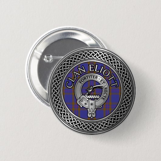 Clan Eliott Crest & Tartan Knot Ronde Button 5,7 Cm (Voorkant /achterkant)