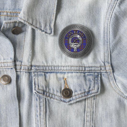 Clan Eliott Crest & Tartan Knot Ronde Button 5,7 Cm (In situ)