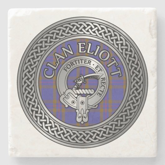 Clan Eliott Crest & Tartan Knot Stenen Onderzetter (Voorkant)