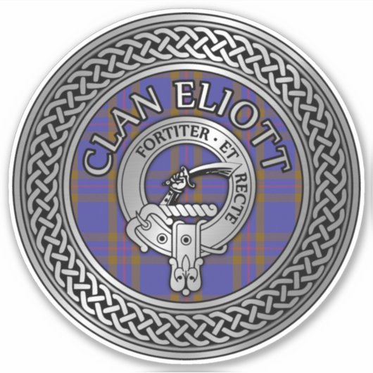 Clan Eliott Crest & Tartan Knot Sticker (Voorkant)