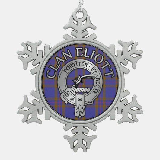 Clan Eliott Crest & Tartan Tin Sneeuwvlok Ornament (Voorkant)