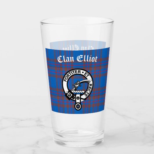 Clan Elliot Crest Badge & Tartan Glas (Voorkant)