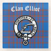 Clan Elliot Crest Badge & Tartan Glazen Onderzetter (Voorkant)