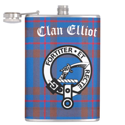 Clan Elliot Crest Badge & Tartan Heupfles (Geopend)