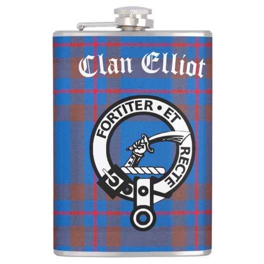 Clan Elliot Crest Badge & Tartan Heupfles (Voorkant)