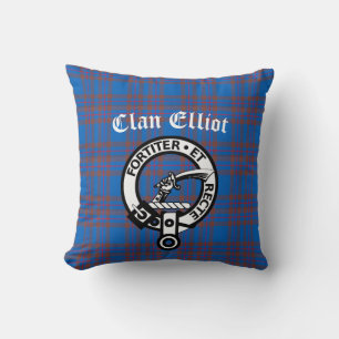 Clan Elliot Crest Badge & Tartan Kussen