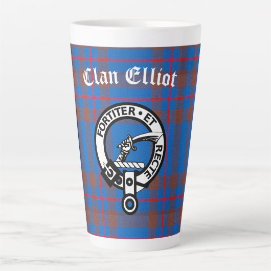 Clan Elliot Crest Badge & Tartan Latte Mok (Voorkant)