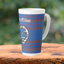 Clan Elliot Crest Badge & Tartan Latte Mok