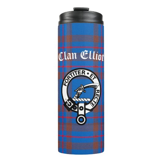 Clan Elliot Crest Badge & Tartan Thermosbeker (Voorkant)