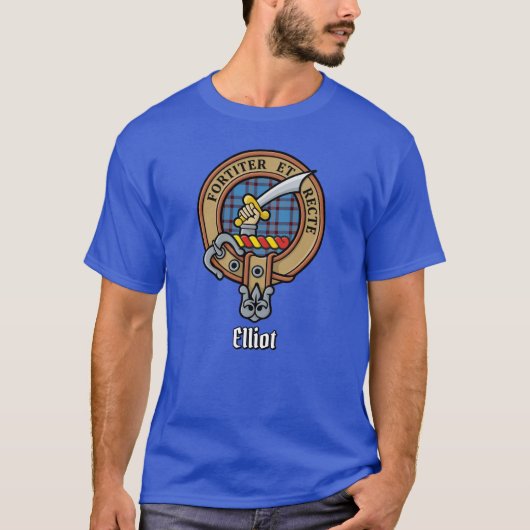 Clan Elliot Crest over Ancient Tartan T-shirt (Voorkant)