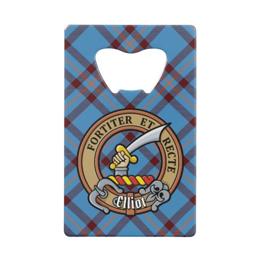 Clan Elliot Crest over het oude Tartan Creditkaart Flessenopener (Voorkant)