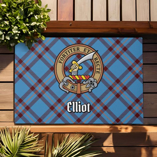 Clan Elliot Crest over het oude Tartan Deurmat
