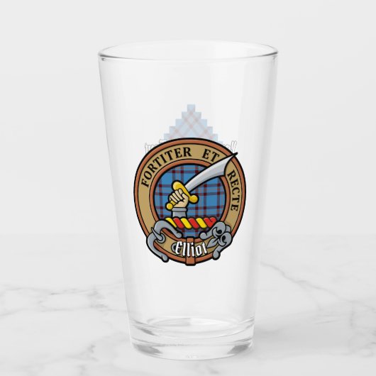 Clan Elliot Crest over het oude Tartan Glas (Voorkant)