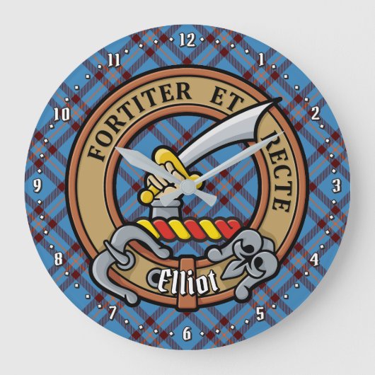 Clan Elliot Crest over het oude Tartan Grote Klok (Voorkant)