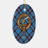 Clan Elliot Crest over het oude Tartan Keramisch Ornament (Rechts)