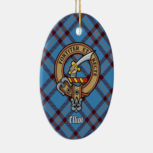 Clan Elliot Crest over het oude Tartan Keramisch Ornament (Rechts)