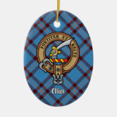 Clan Elliot Crest over het oude Tartan Keramisch Ornament (Voorkant)