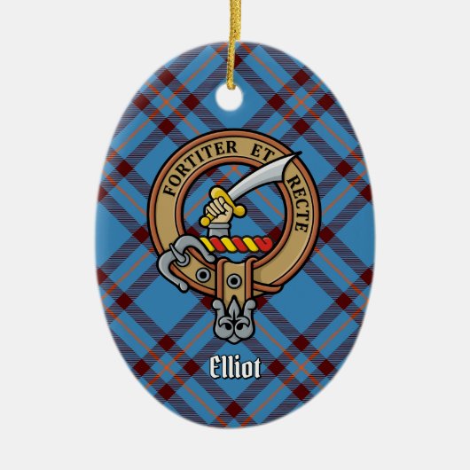 Clan Elliot Crest over het oude Tartan Keramisch Ornament (Voorkant)
