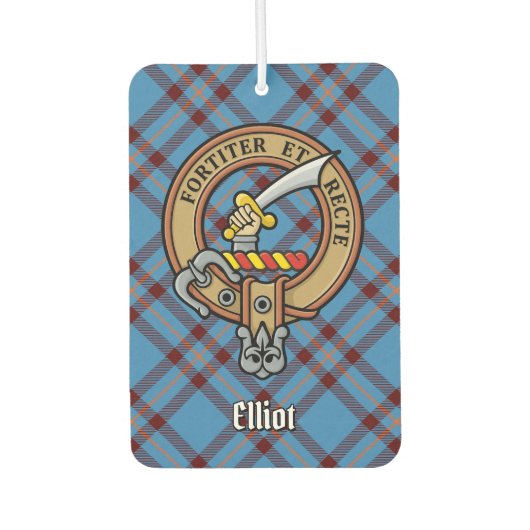 Clan Elliot Crest over het oude Tartan Luchtverfrisser (Voorkant)