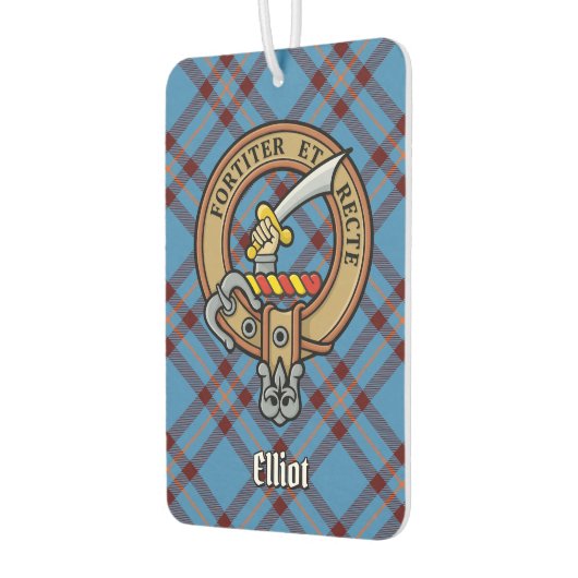Clan Elliot Crest over het oude Tartan Luchtverfrisser (Links)
