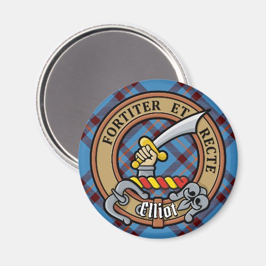 Clan Elliot Crest over het oude Tartan Magneet (Voorkant / Achterkant)