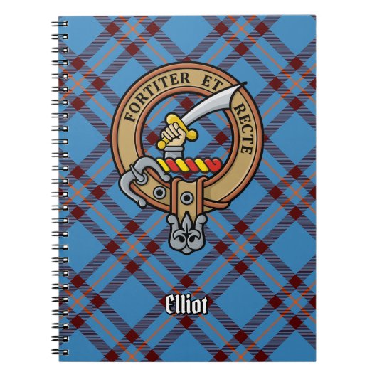 Clan Elliot Crest over het oude Tartan Notitieboek (Voorkant)