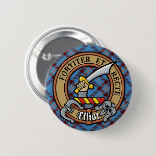 Clan Elliot Crest over het oude Tartan Ronde Button 5,7 Cm