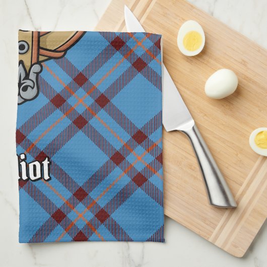 Clan Elliot Crest over het oude Tartan Theedoek (Quarter Fold)