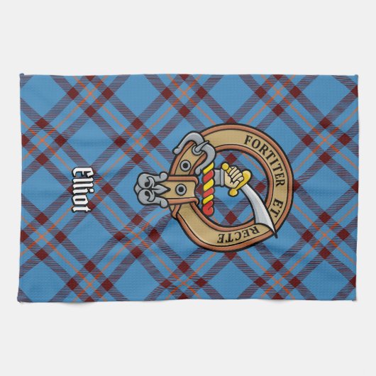 Clan Elliot Crest over het oude Tartan Theedoek (Horizontaal)