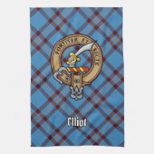 Clan Elliot Crest over het oude Tartan Theedoek (Verticaal)