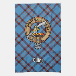 Clan Elliot Crest over het oude Tartan Theedoek