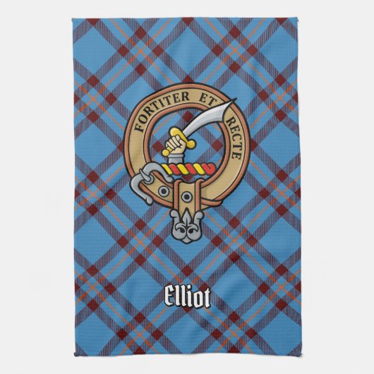 Clan Elliot Crest over het oude Tartan Theedoek (Verticaal)