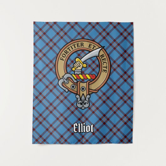 Clan Elliot Crest over het oude Tartan Wandkleed (Voorkant)