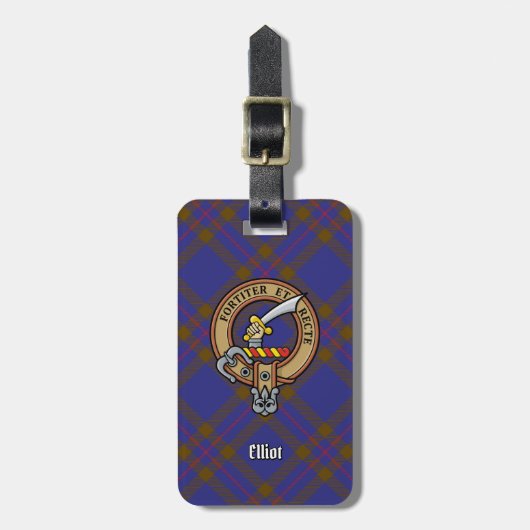 Clan Elliot Crest over Modern Tartan Bagagelabel (Voorkant verticaal)